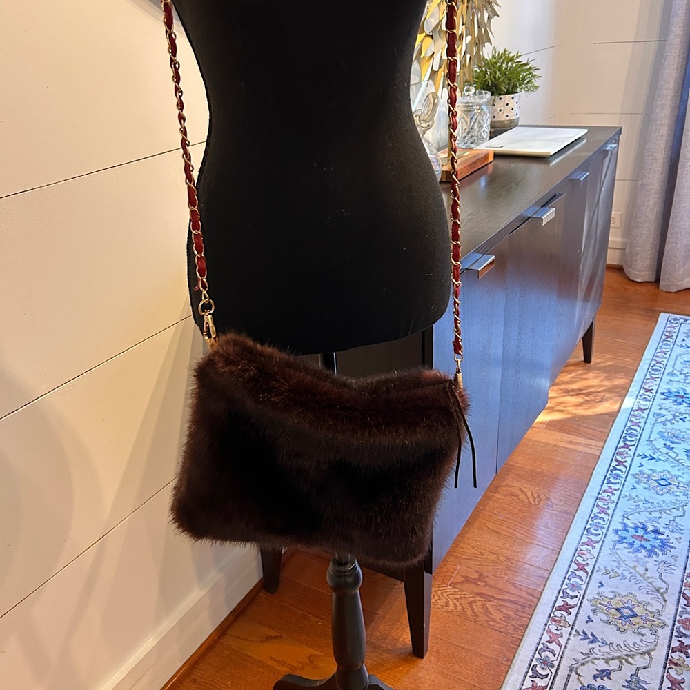 Gorgeous Dark Brown/Burgundy Faux Fur Tourance Zippered Purse